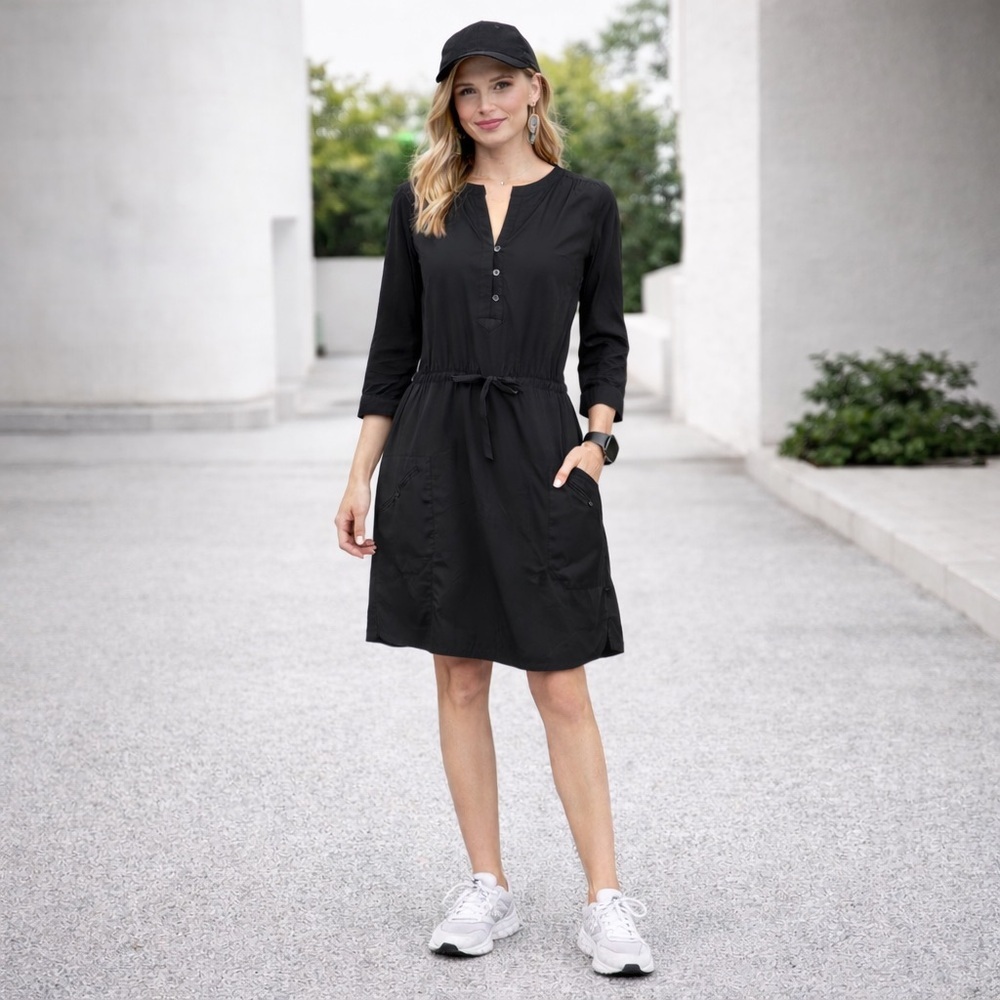 Patagonia 3/4 Sleeve Black Shift Cinch Waist Athletic Dress Size 8